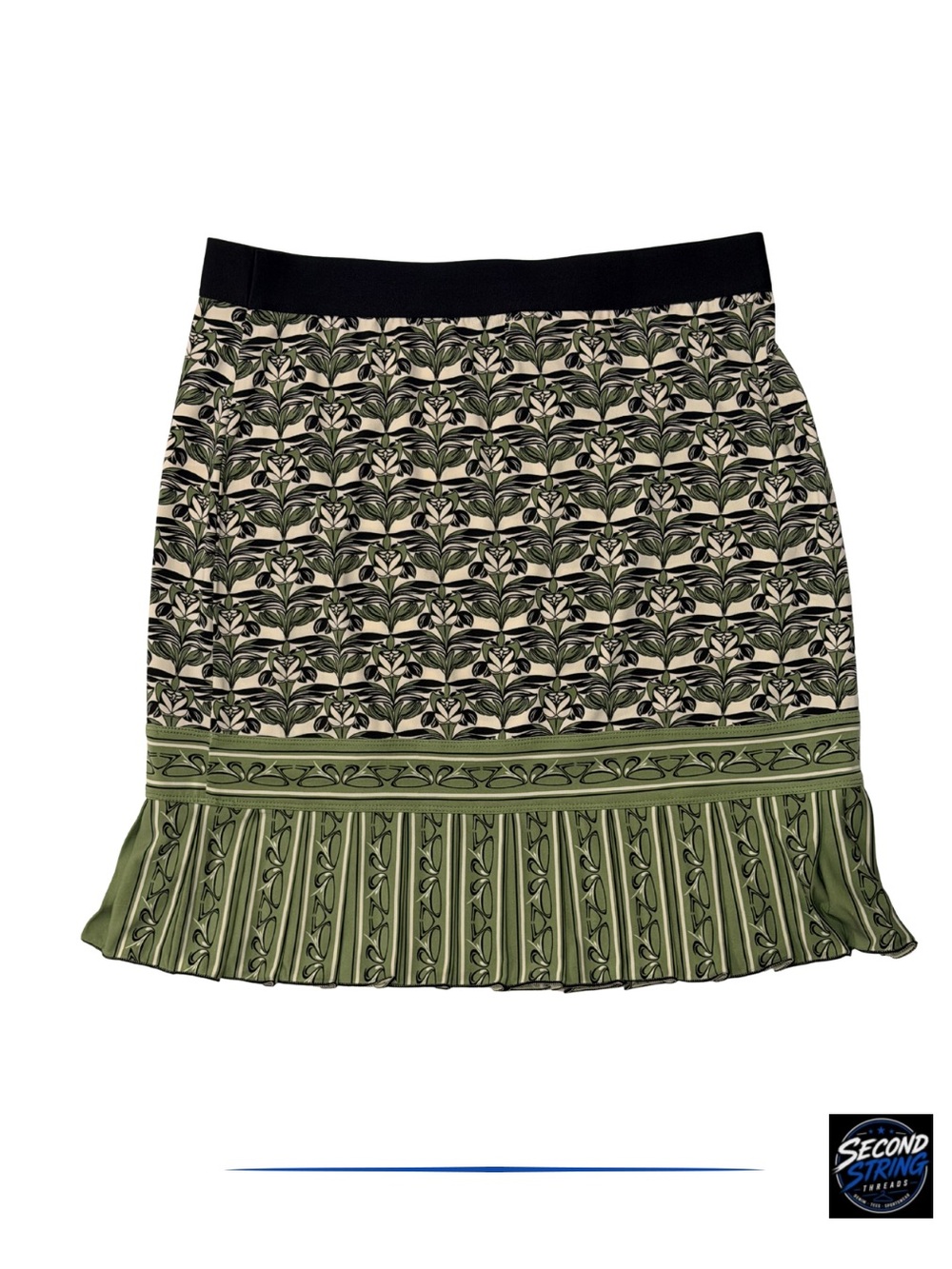 Max Studio Green Patterned Pleated Hem Skirt